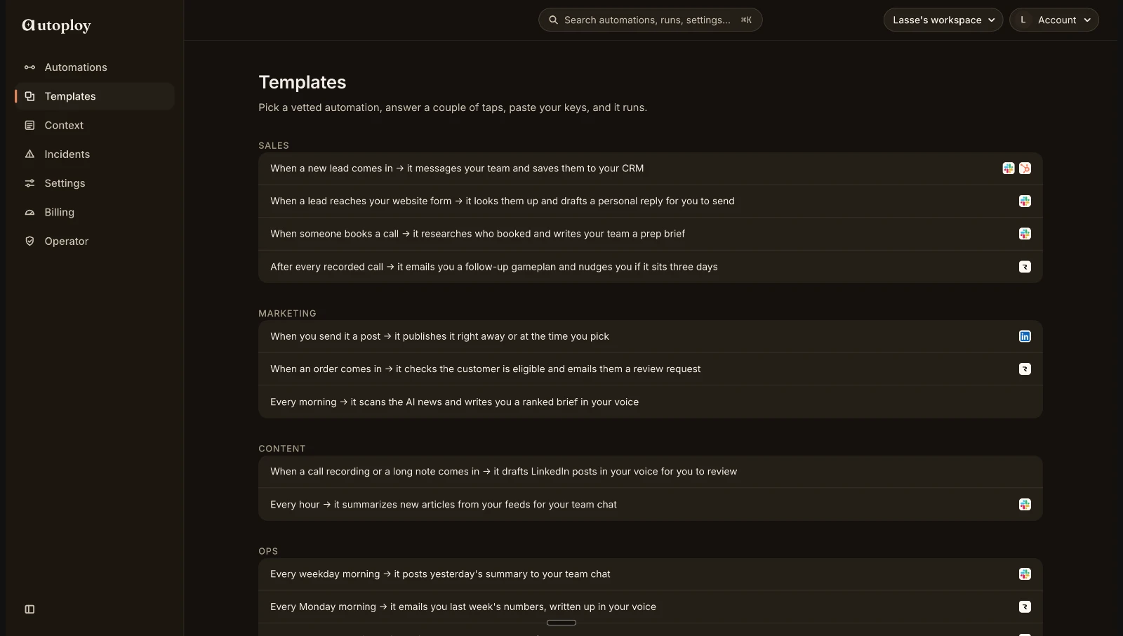 The Autoploy templates page, where you pick up the agent.